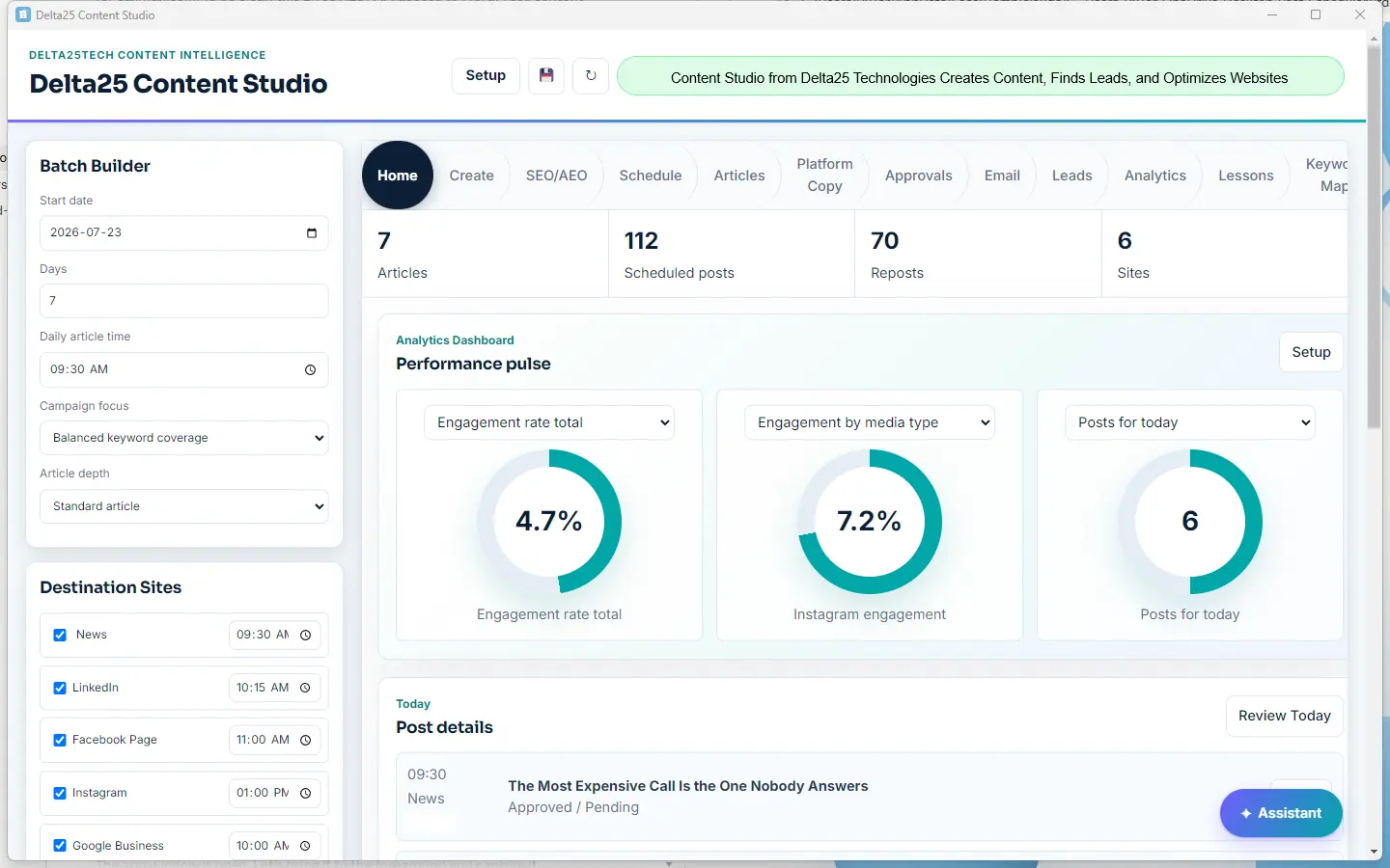 Content Studio Dashboard