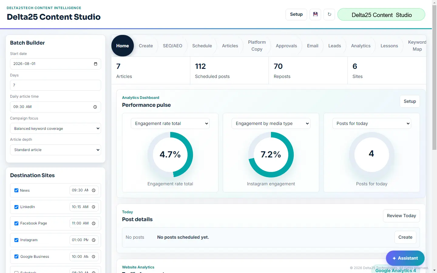 Delta25 Content Studio Dashboard