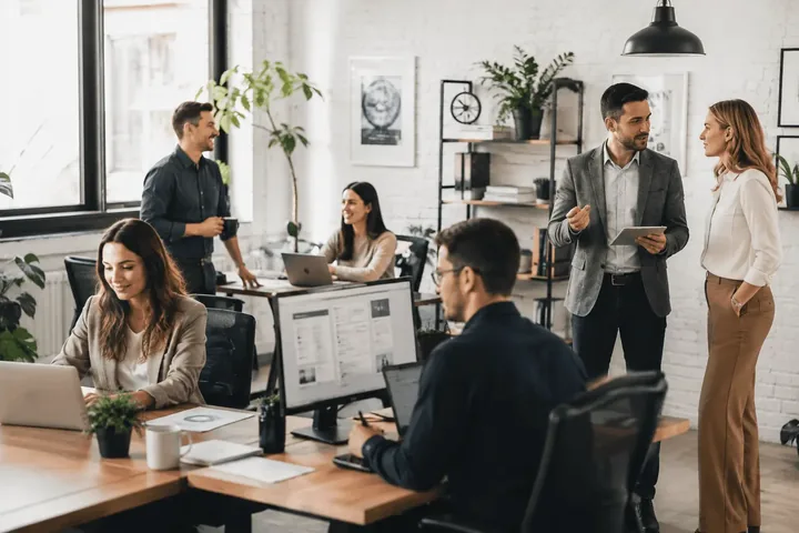 A small agency team around a laptop