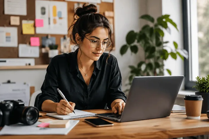 A marketer working at a desk